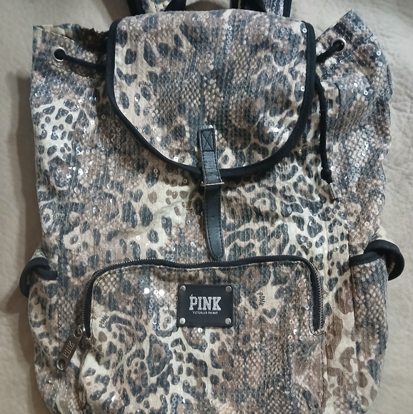 PINK Victoria's Secret Handbags - PINK Victoria's Secret Leopard Print Backpack - Brown and Black